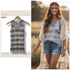 🌿​Maurices Women's Large Sequin Gray and Silver Striped Sparkle Tank Top